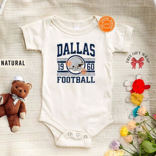 Dallas Football Onesie, Toddler And Kids Shirts, Baby Sports Gear, Kids Game Day Shirt, Girly Football Clothing, Vintage Cowboy Apparel
