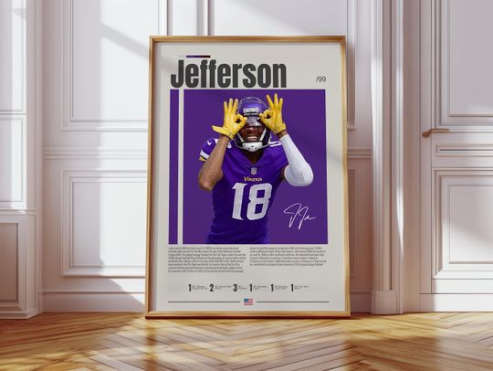 Discover Justin Jefferson Poster, Minnesota Vikings Print, football Poster, Sports Poster, Football Poster, football Wall Art, Sports Bedroom Posters