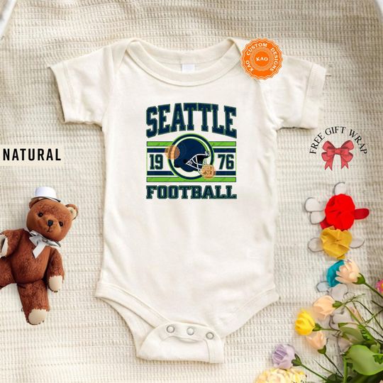 Discover Seattle Football Onesie, Toddler and Youth Shirts, Kids Seattle Game Day T-Shirt, Baby Football Sports Gear, Vintage Hawk Apparel