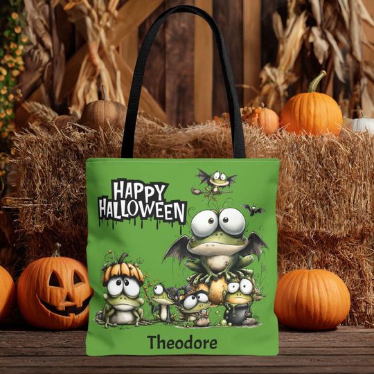 Discover Halloween Tote Bag: Funny Monster Design, Spooky Green Trick or Treat Bag