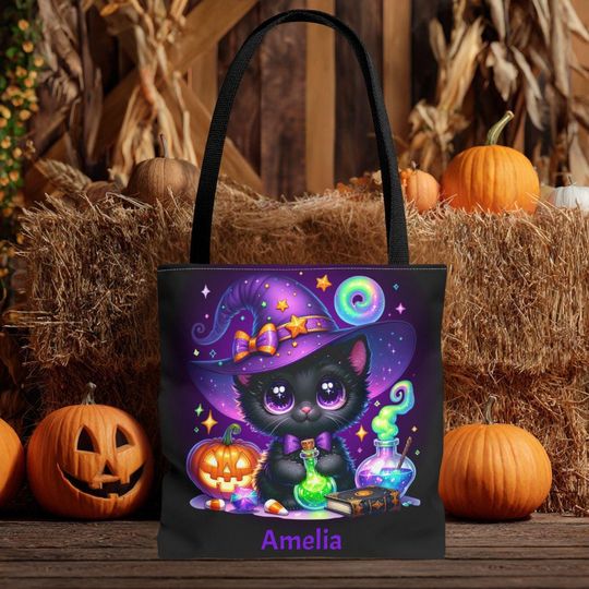 Discover Halloween Cat Tote Bag: Spooky Witchy Vibes - Fall Celebration