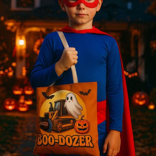 Discover Halloween Ghost Boo-Dozer Tote Bag: Spooky Trick-or-Treat Accessory