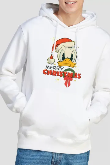 Discover Donald Duck Merry Christmas Mens Hoodie S-2XL White