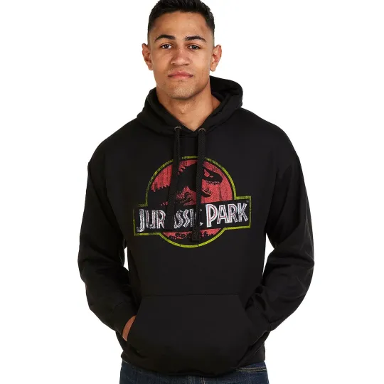 Jurassic Park Official Mens Distressed Logo Hoodie