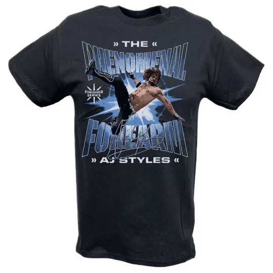 Discover Wrestling Entertainment AJ Styles Flying Phenomenal Forearm Black T-shirt