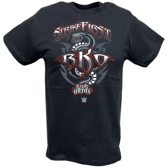 Wrestling Entertainment Randy Orton Strike First RKO Logo Black T-shirt