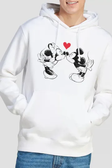 Discover Mickey Mouse and Minnie Sketch Kiss Valentine's Day Men's Hoodie
