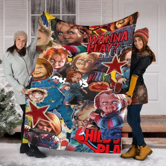 Horror Chucky Doll Wanna Play Serial Killers Scary Halloween Blanket