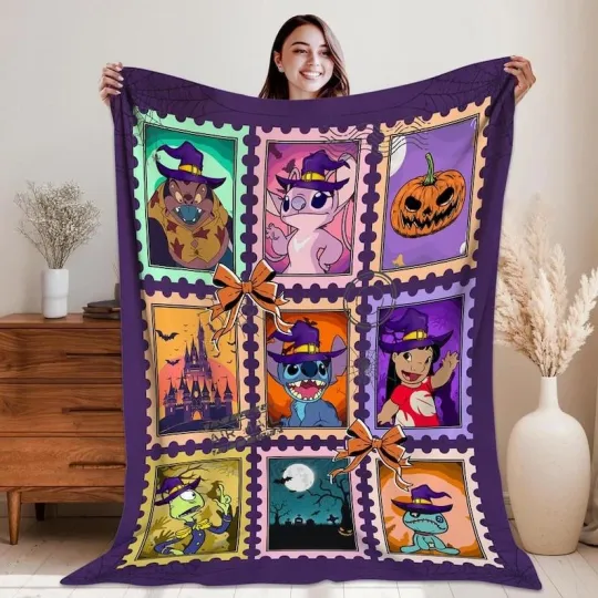 Lilo And Stitch Costume Halloween Stamps Pumpkin Coquette Bow Blanket