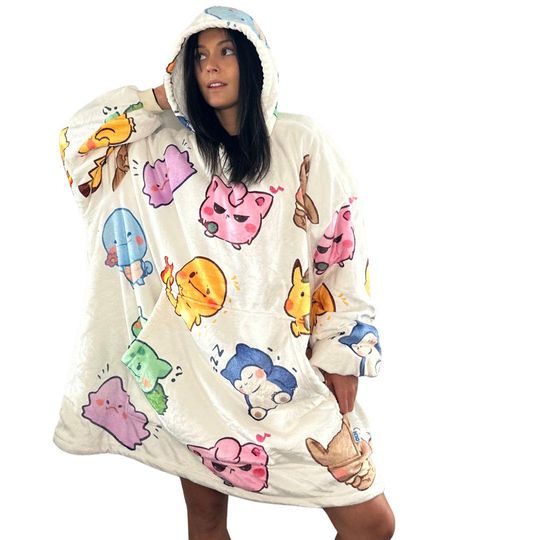 Discover Kawaii Oversized wearable Blanket Hoodie  Plush Sherpa Hoodie for unisex Adults &Kids