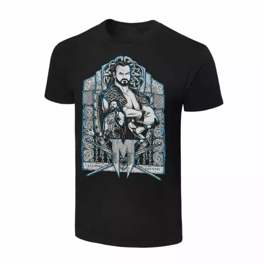 Discover Wrestling Entertainment DREW MCINTYRE “CLAYMORE COUNTRY PORTRAIT” BLACK T-SHIRT