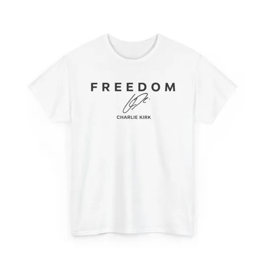Discover Freedom Charlie Kirk T-Shirt Gildan Heavy White Black