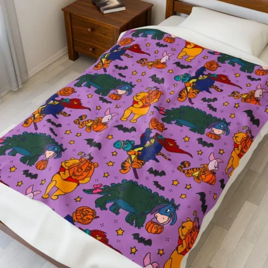 Pooh Bear & amp, Eeyore Halloween Pumpkin Trick Or Treat Spooky Vibes Blanket
