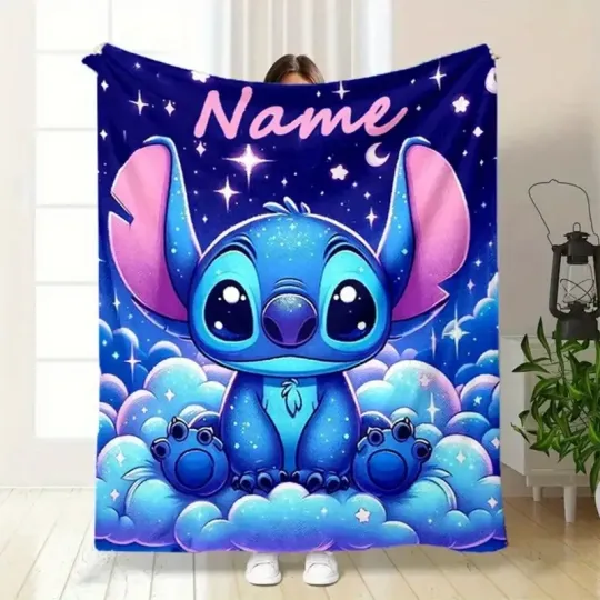 Personalized Cute Stitch On The Cloud Ohana Means Family Christmas Blanket