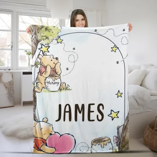Discover Personalized Cute Pooh Bear Hunny Jar Winnie The Pooh Birthday Gift Blanket