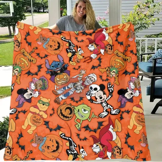 Discover Mickey & amp, Friends Winnie The Pooh Toy Story Stitch Spooky Halloween Blanket