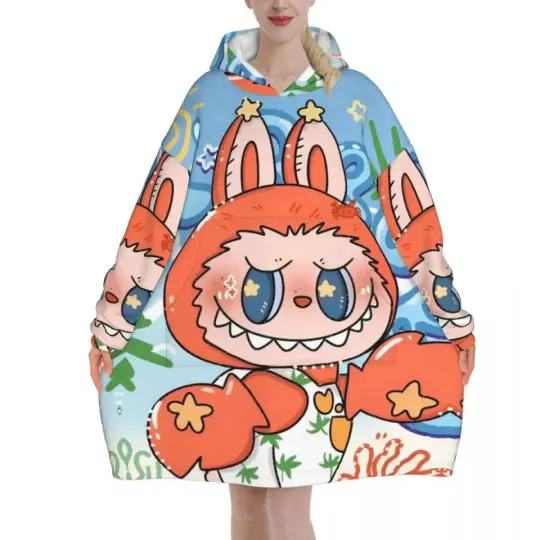 Labubu Cartoon Blanket Hoodie for Kids