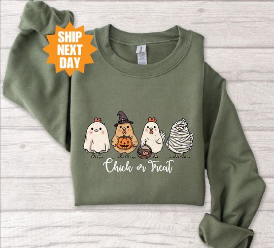 Discover Comfort Colors Chick Or Treat Shirt, Funny Halloween Shirt, Halloween Chicken Sweatshirt, Trick Or Treat Shirt, Chicken Lovers Shirt