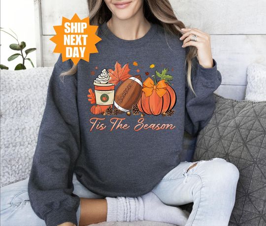 Discover Tis The Season Sweatshirt, Fall Pumpkin Sweatshirt, Women Fall Hoodie, Fall Season Sweatshirt, Football Sweatshirt For Women, Autumn Hoodie