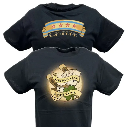 Wrestling Entertainment CM Punk Straight Edge Hardcore Luck Black T-shirt