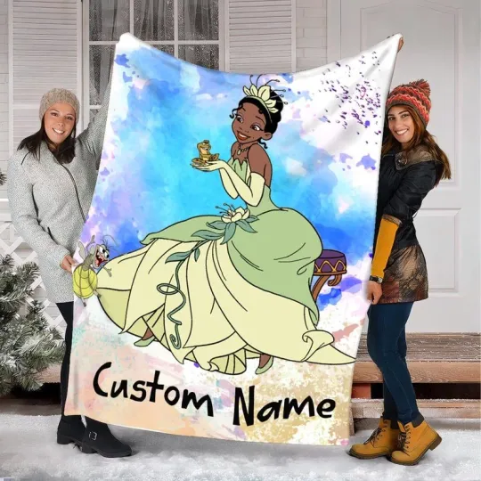 Personalized Watercolor Tiana Princess And The Frog Birthday Girl Gift Blanket