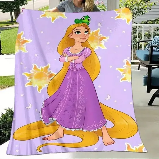 Discover Rapunzel Princess And Pascal Tangled Cloudy Hair Fleece & Sherpa Blanket