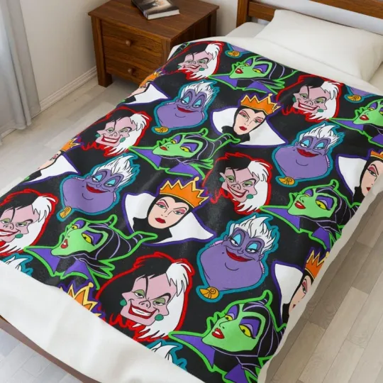 Maleficent Ursula Cruella De Vil Evil Queen Villains Fleece Blanket Halloween Christmas Gift