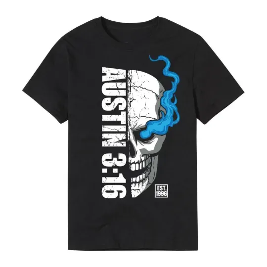 Discover Wrestling Entertainment STONE COLD STEVE AUSTIN “KOTR 1996 HALF SKULL” BLACK T-SHIRT