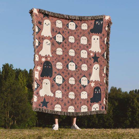 Discover Ghost Woven Blanket, Cute Spooky Halloween Throw, Retro Boho Ghost Home Decor, Fall Seasonal Blanket