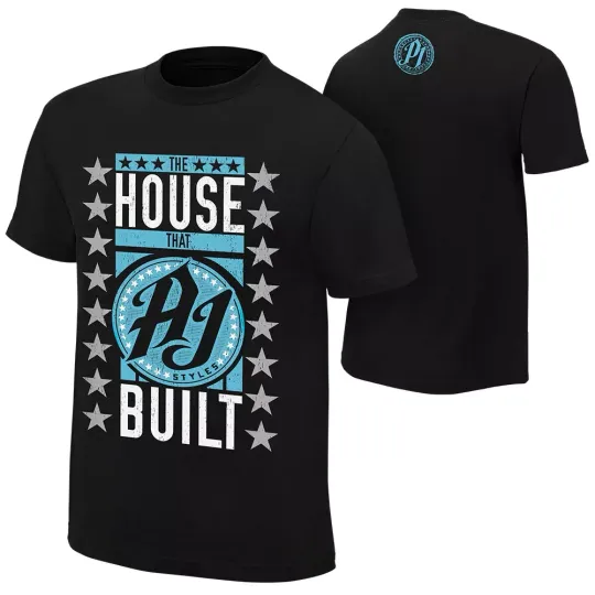 Discover Wrestling Entertainment AJ STYLES “THE HOUSE THAT AJ BUILT” BLACK T-SHIRT ALL SIZES