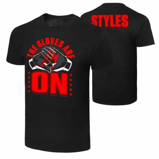 Discover Wrestling Entertainment AJ STYLES “THE GLOVES ARE ON” BLACK T-SHIRT ALL SIZES