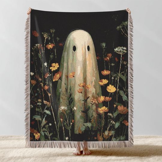Discover Floral Ghost Woven Throw Blanket, Cozy Cottagecore Halloween Decor, Gothic Home Aesthetic, Unique Gift for Spooky Season Lover Halloween