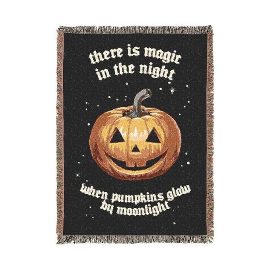 Discover Magic of the Night Pumpkin Woven Blanket: Moonlit Halloween Fall Cozy Throw