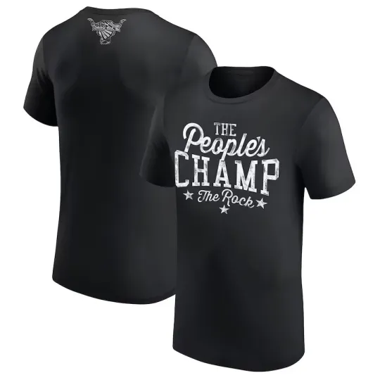 Discover Wrestling Entertainment THE ROCK “THE PEOPLE’S CHAMP” BLACK T-SHIRT ALL SIZES