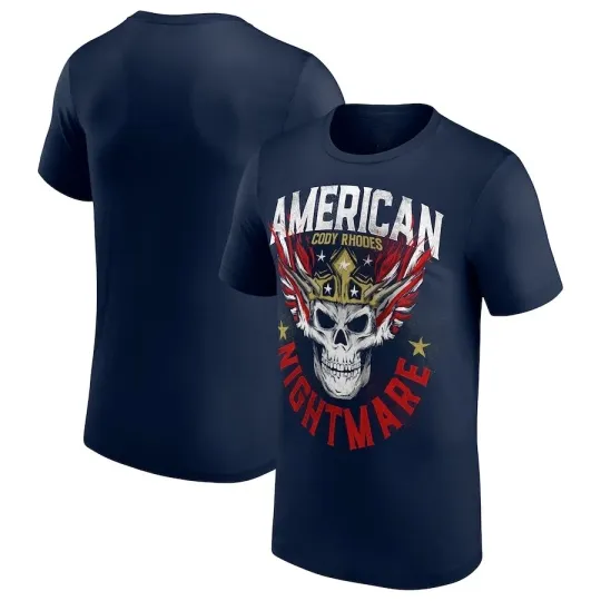 Wrestling Entertainment CODY RHODES CROWNED SKULL AMERICANA T-SHIRT NAVY