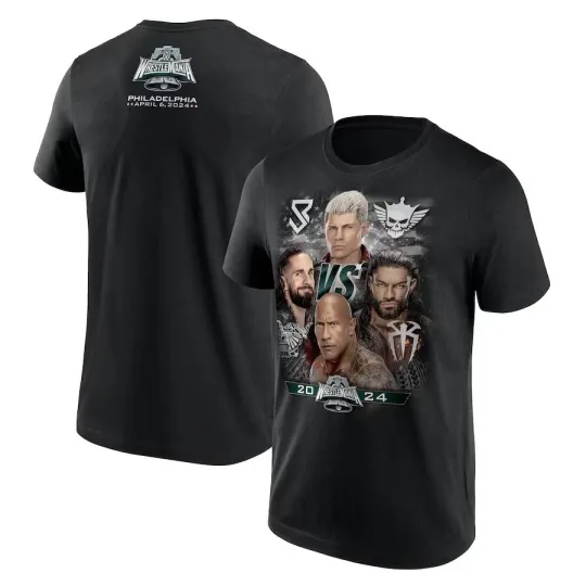 Wrestling Entertainment WRESTLEMANIA 40 SETH & CODY VS THE ROCK & ROMAN BLACK T-SHIRT ALL SIZES