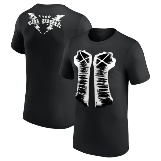 Wrestling Entertainment CM PUNK FISTS RETRO BLACK T-SHIRT ALL SIZES
