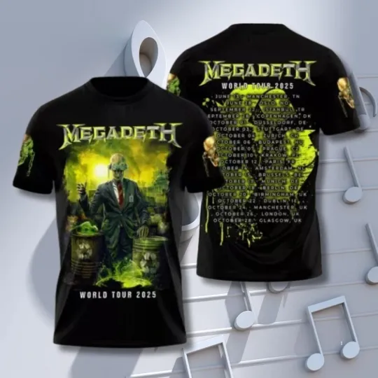 Discover Megadeth World Tour 2025 3D T-Shirt – Heavy Metal Rock Band Style Concert Tee