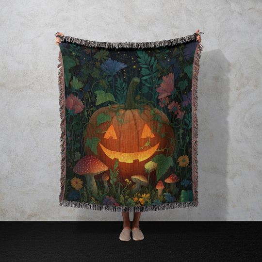 Discover Halloween Pumpkin Blanket, Jack O Lantern Tapestry, Spooky Autumn Wall Art, Cozy Fall Decor Blanket, Witchy Home Decor