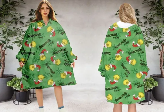 Funny Character Christmas Oversized Blanket Hoodie for Kids, Adult