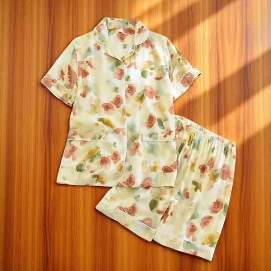 Women’s Short Pajama Set with Pocket, Viscose Sleepwear & Loungewear
