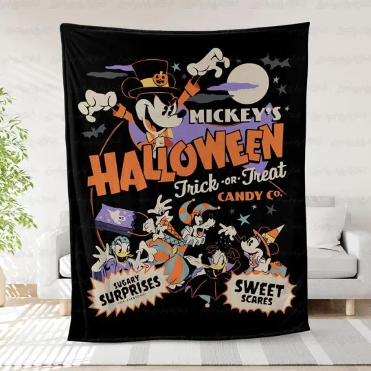 Discover Mickey's Halloween Trick Or Treat Candy Co. Sugary Suprises Spooky Vibes Blanket