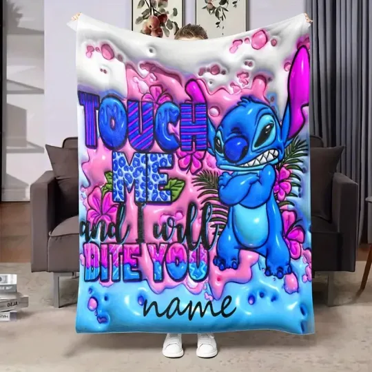 Discover Personalized Grumpy Stitch Touch Me And I Will Bite You Inflated Effect Blanket