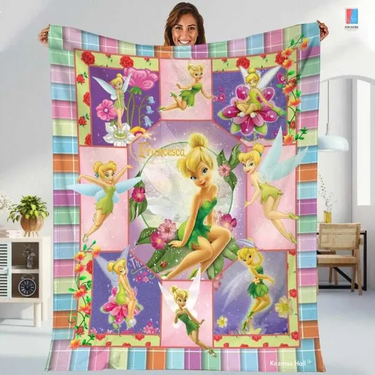 Personalized Beautiful Fairy Princess Tinker Bell Sweet Holiday Wishes Blanket