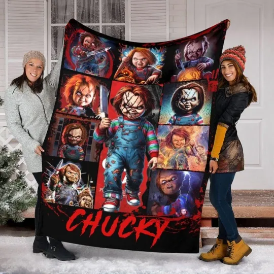 Chucky Photos Collage Wanna Play Horror Doll Serial Killer Halloween Blanket