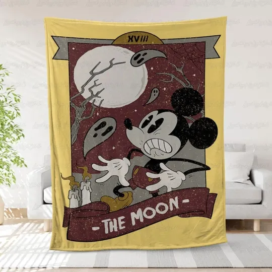 Vintage Panic Mickey Mouse The Moon Halloween Spooky Night Blanket
