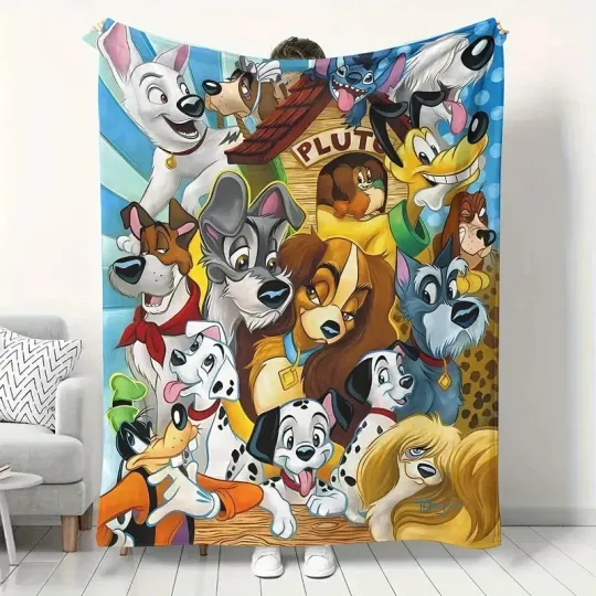 Discover Life Is Better With Dogs Cartoon Dog Characters Group Gift For Fan Blanket