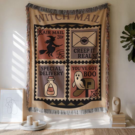 Discover Witch Mail Halloween Blanket Cute Ghost Fall Throw Blanket for Coquette Decor Cozy Spooky Season Gift Woven Postal Themed Accent