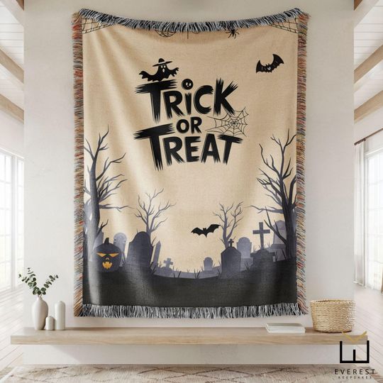Halloween Woven Blanket: Spooky Graveyard Trick or Treat Throw