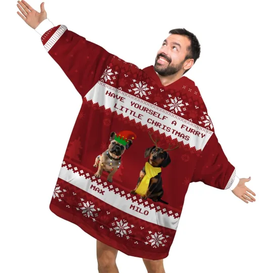 Personalized Pet Christmas Blanket Hoodies,Dog Cat Photo Wearable Blanket Hoodie